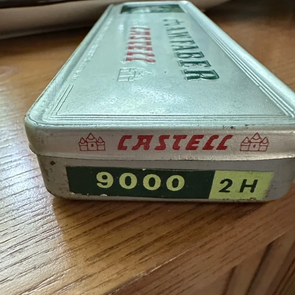 Vintage A.W. Faber CASTELL PENCIL TIN, Germany, Knights, Horses, Jousting GUC